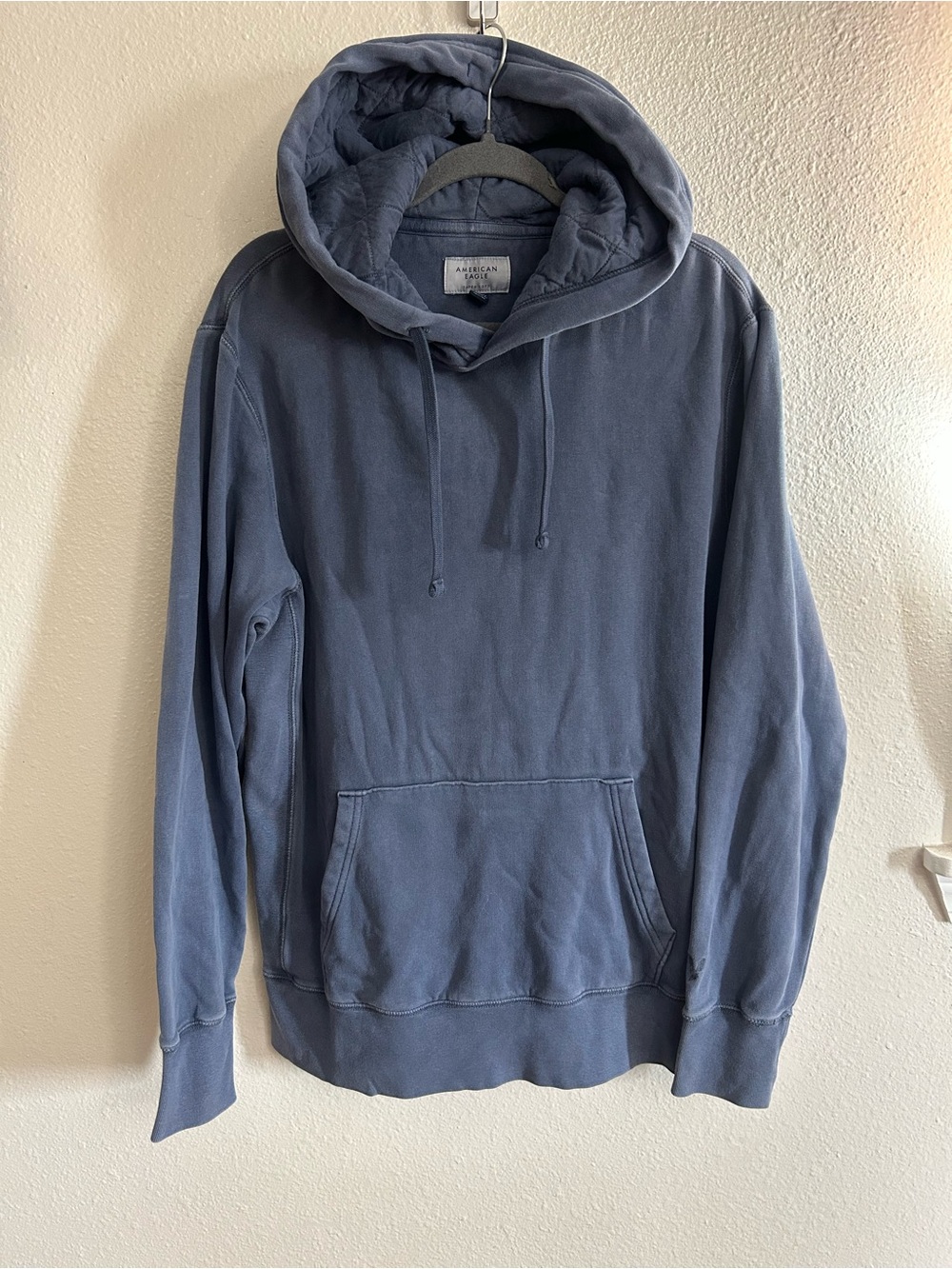 American Eagle Quilted Hood Denim Blue Hoodie Sweatshirt Mens Size M